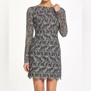 Dress the Population Marina Silver and Black Lace Long Sleeve Mini Dress
